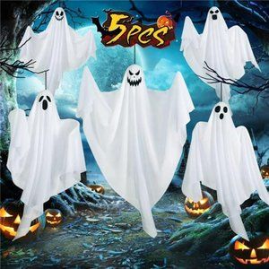 5 Pack Hanging Ghosts Halloween Decor - 27.5" Cute Flying Ghosts